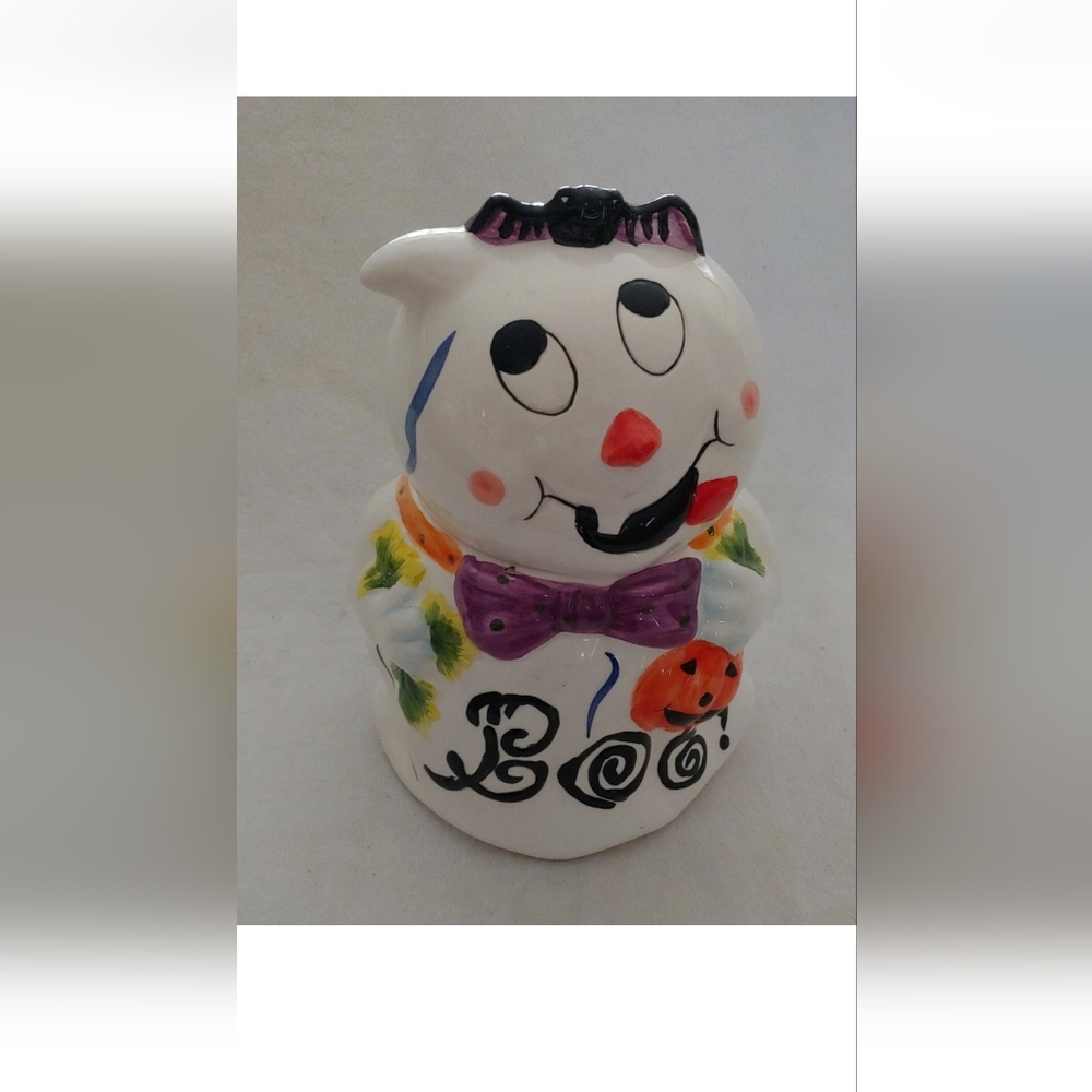 Halloween Ghost Cookie Jar Boo Pumpkin Bat Candy Container 9" High Ceramic